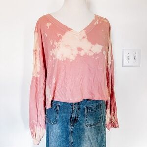 Peach Love | Oversized Pink Acid Wash Long Sleeve